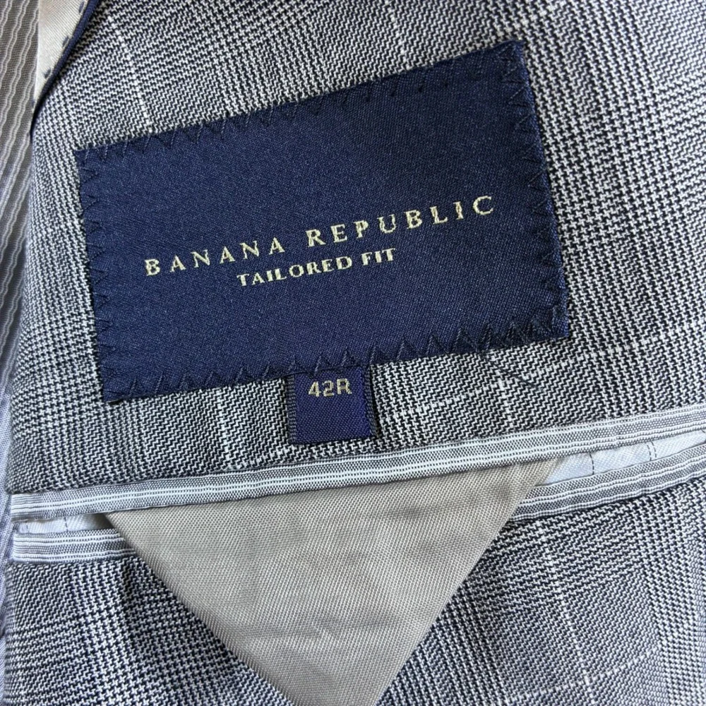 Banana Republic Tailored Fit Gray Glen Plaid Wool Blend Blazer Jacket 42R